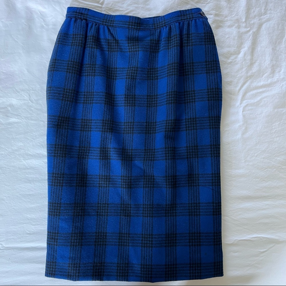 Vintage Pendleton Blue and Black Plaid Pencil Skirt • XSP
